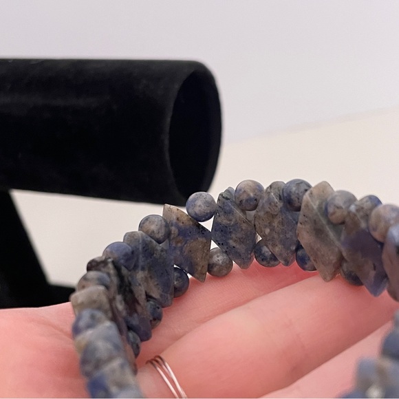 Vintage Real STONE Blue SODALITE Boho Summer Mermaid Geometric Crystal Bracelet - Picture 4 of 8